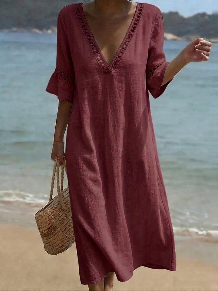 [Copy]Minimalist & Elegant Flared Sleeves Loose Cotton-linen Dress